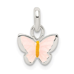 Sterling Silver Polished Pink/Orange Enamel Butterfly Children's Pendant