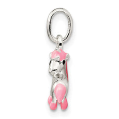 Sterling Silver Polished Pink & Black Enameled Pony Children's Pendant