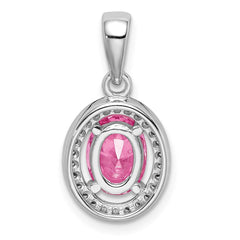 Sterling Silver Rhod-plated Pink and White CZ Oval Pendant