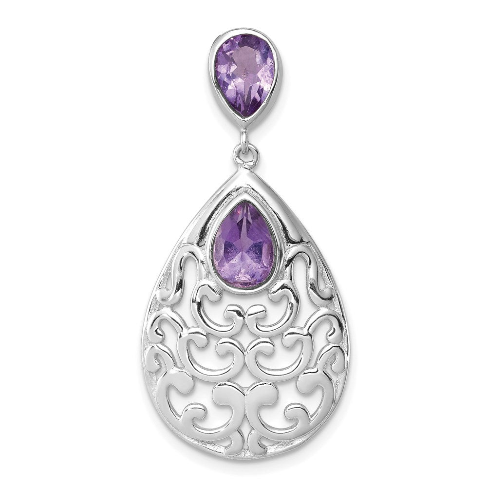 Sterling Silver Rhodium-plated Polished Amethyst Pendant - 2