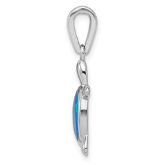 Sterling Silver Rhodium-plated Polished Created Blue Opal Turtle Pendant