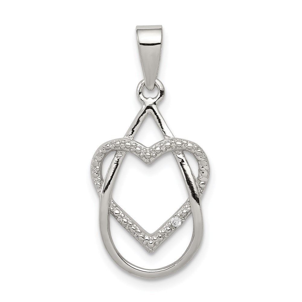 Sterling Silver Rhodium-plated Polished CZ Heart Pendant - 2