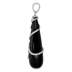 Sterling Silver Rhodium-plated Filigree Diamond Cut Vine Wrap Onyx Teardrop Dangle Pendant