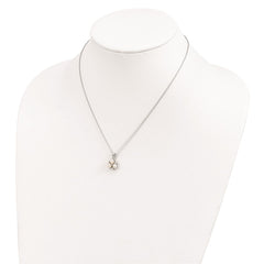 Sterling Silver Rhodium-plated 5-6mm White Button Freshwater Cultured 3-Pearl and CZ 17 inch Necklace