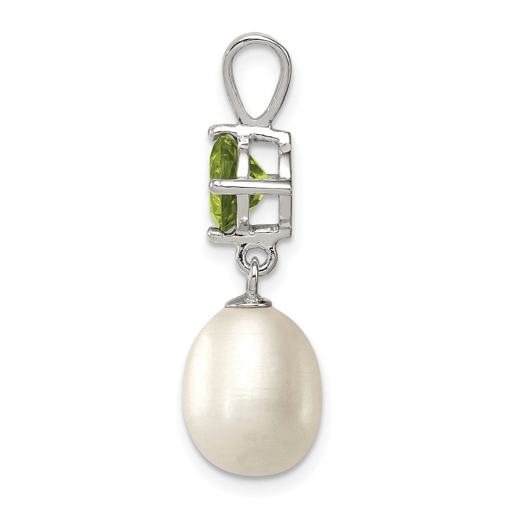 Sterling Silver Rhodium-plated 8-9mm White Teardrop Freshwater Cultured Pearl and .90PE Peridot Pendant