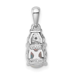 Sterling Silver Rhod-plate Dia. Cr.Pink Sapp. Simulated Opal Pendant