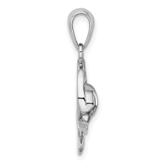 Sterling Silver Rhodium-plated Blue Inlay Created Opal Dolphin Pendant - 2