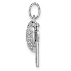 Sterling Silver Rhodium-plated CZ Heart Lock & Key Pendant - 2