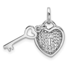 Sterling Silver Rhodium-plated CZ Heart Lock & Key Pendant - 2