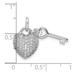 Sterling Silver Rhodium-plated CZ Heart Lock & Key Pendant - 2