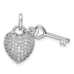 Sterling Silver Rhodium-plated CZ Heart Lock & Key Pendant - 2