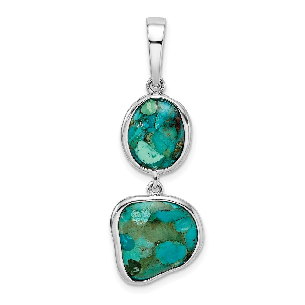 Sterling Silver Rhodium-plated w/Reconstituted Turquoise Pendant - 2