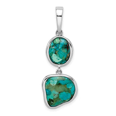 Sterling Silver Rhodium-plated w/Reconstituted Turquoise Pendant - 2