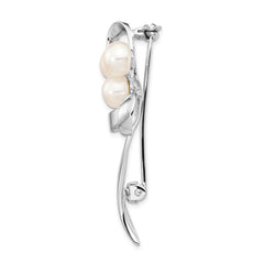 Sterling Silver Rhodium-plated 7-8mm White Button Freshwater Cultured Pearl Bow Brooch