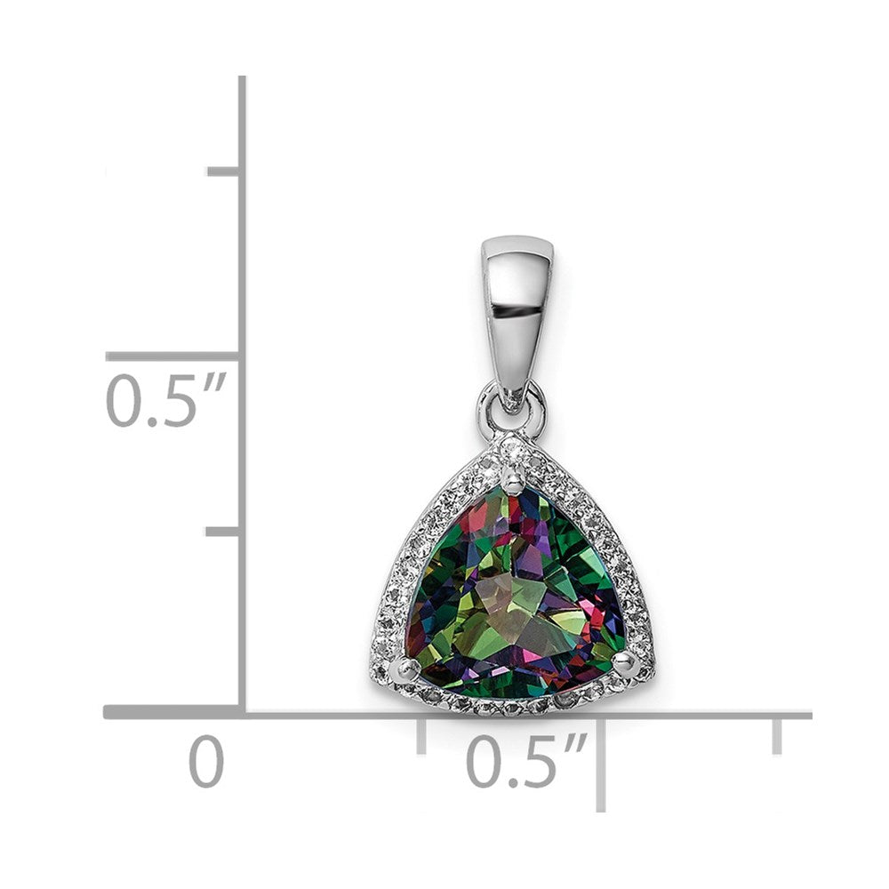 Sterling Silver Rhod-plated Trillion Mystic Fire/White Topaz Pendant