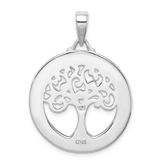 Sterling Silver Rhodium-plated Created Opal Circle w/Tree Pendant - 2