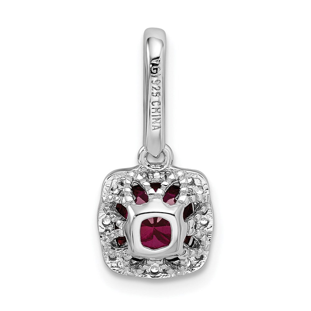Sterling Silver Rhodium-plated Lab Created Red Corundum and White CZ Pendant