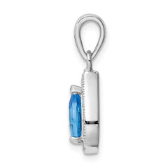 Sterling Silver Rhodium Plated Blue and Clear CZ Pendant
