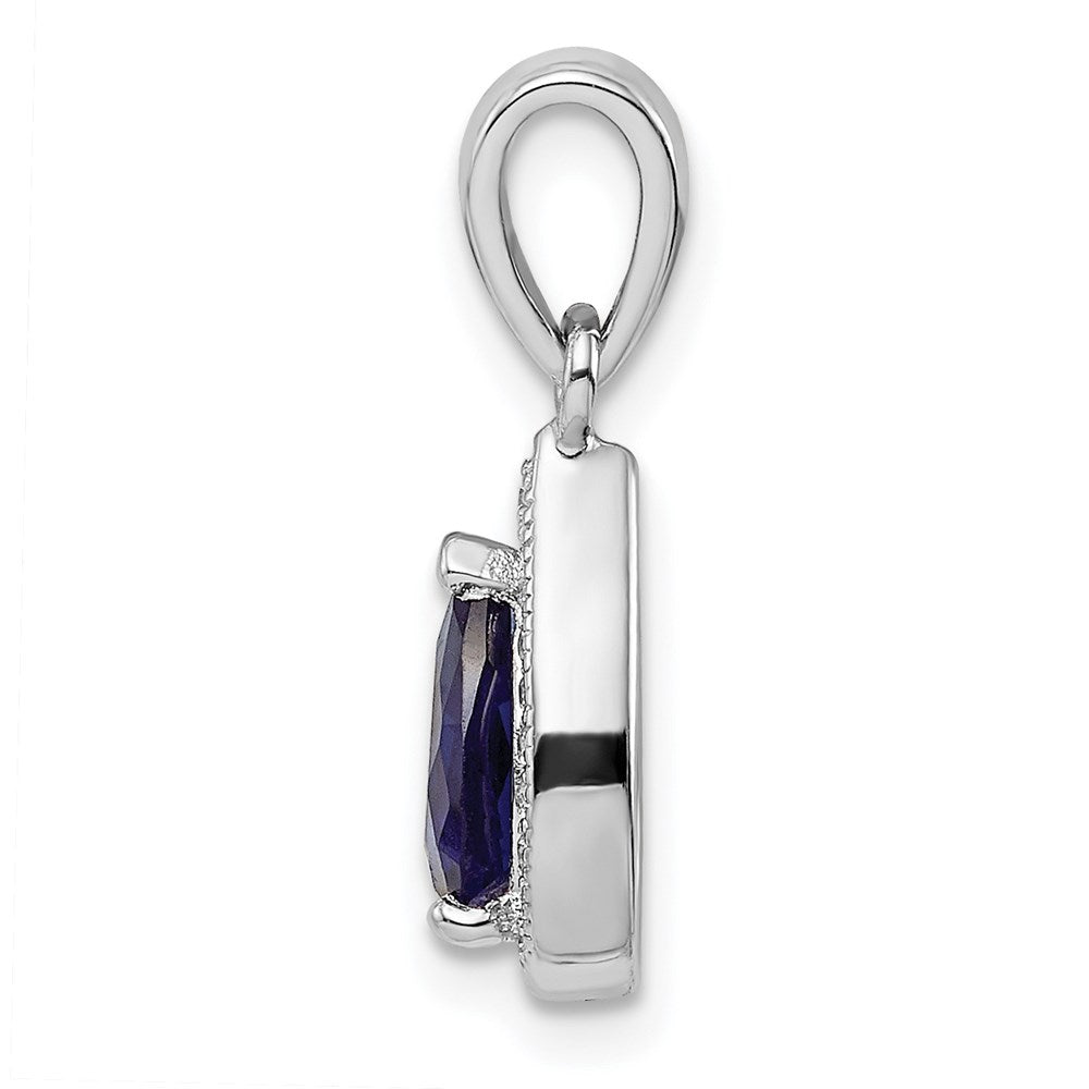 Sterling Silver Rhodium Plated Blue and Clear CZ Pendant - 2