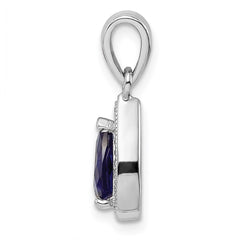 Sterling Silver Rhodium Plated Blue and Clear CZ Pendant - 2