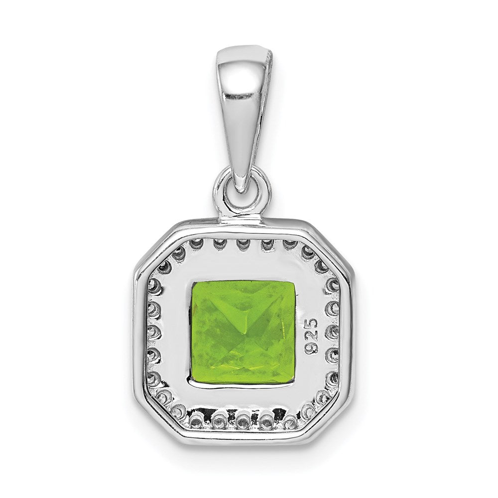 Sterling Silver Rhodium Plated Clear CZ and Square Green CZ Pendant - 2