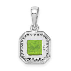 Sterling Silver Rhodium Plated Clear CZ and Square Green CZ Pendant - 2