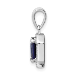Sterling Silver Rhodium Plated Clear CZ and Square Blue CZ Pendant - 3