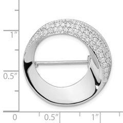 Sterling Silver Rhodium-plated Polished CZ Circle Pin Brooch