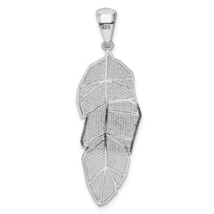 Sterling Silver Rhodium-plated Polished & D/C Leaf Pendant - 2