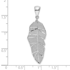 Sterling Silver Rhodium-plated Polished & D/C Leaf Pendant - 2