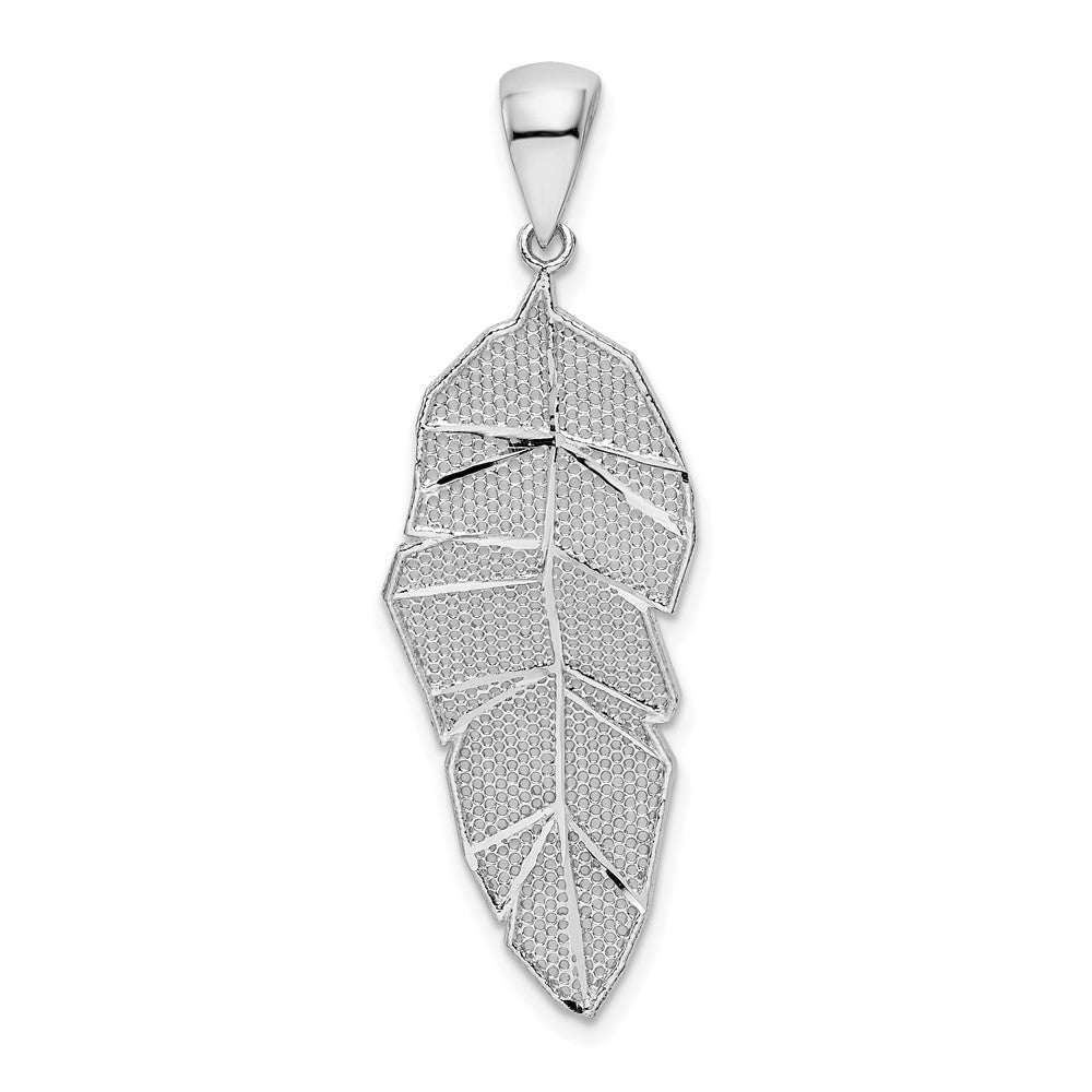 Sterling Silver Rhodium-plated Polished & D/C Leaf Pendant - 2