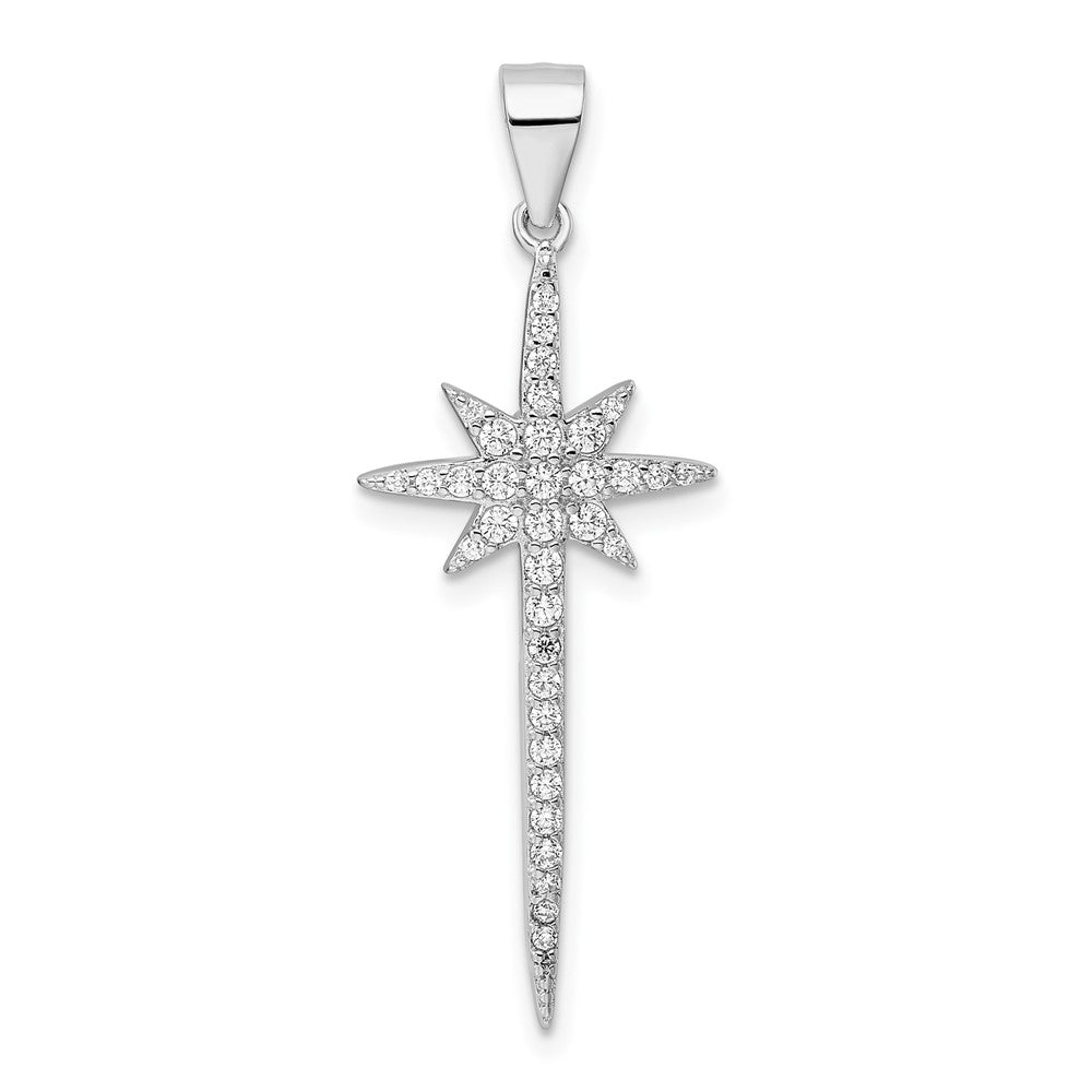 Sterling Silver Rhodium-plated CZ Star Pendant - 4