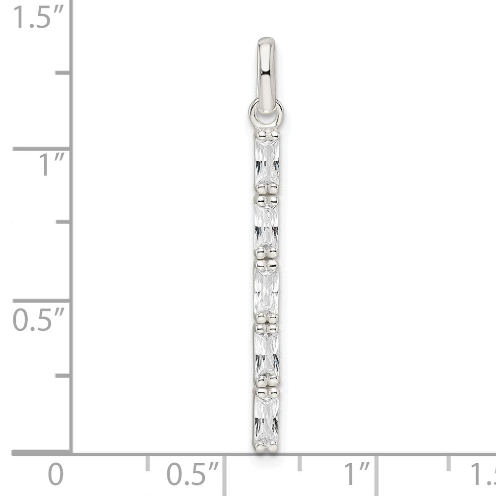 Sterling Silver Polished CZ Bar Pendant