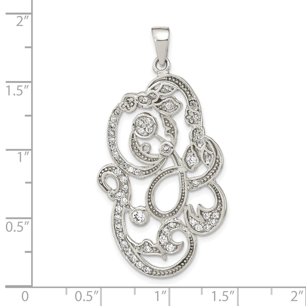 Sterling Silver Polished CZ Floral Pendant - 2