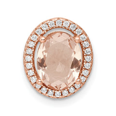 Sterling Silver Rose-tone Polished Pink & White CZ Oval Chain Slide