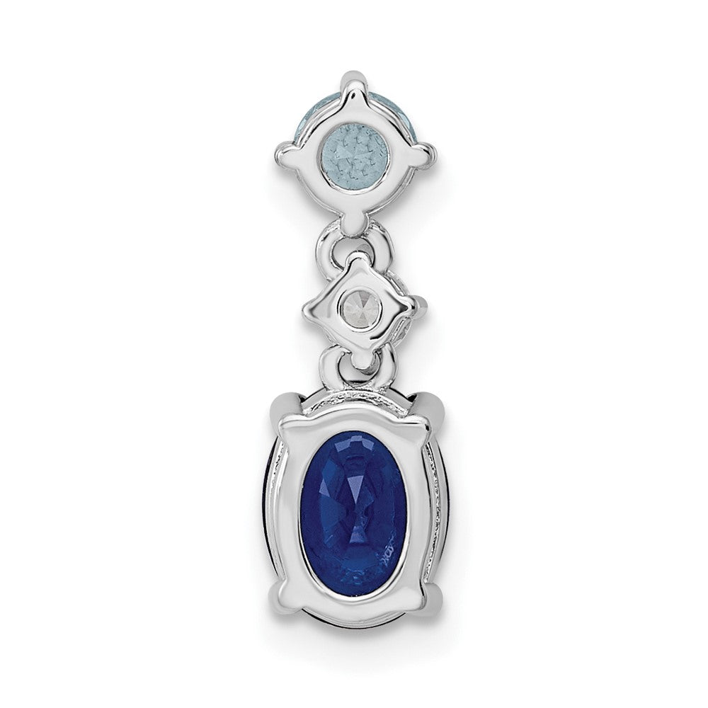 Sterling Silver Rhodium-plated CZ and Blue Glass Pendant - 2