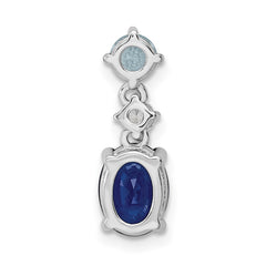 Sterling Silver Rhodium-plated CZ and Blue Glass Pendant - 2