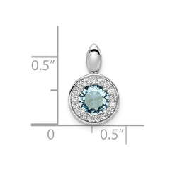 Sterling Silver Rhodium-plated CZ and Light Blue Glass Stone Pendant
