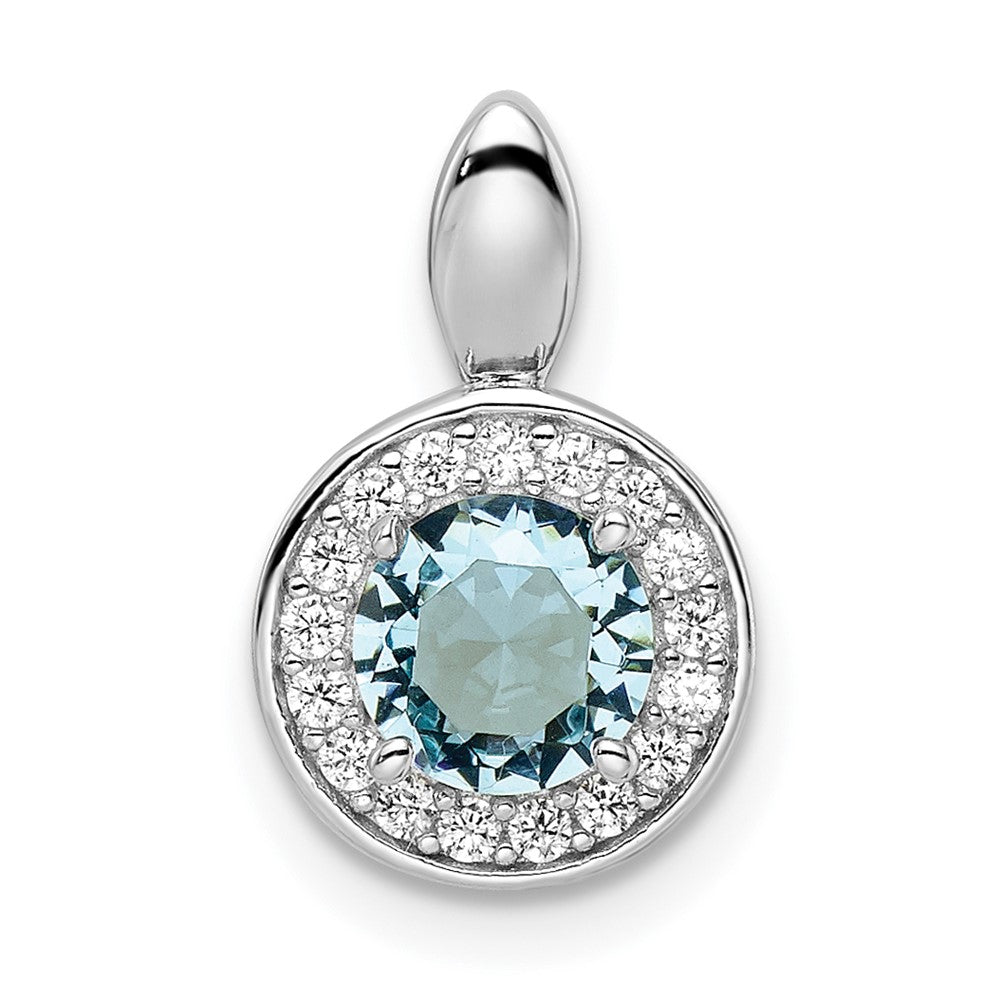 Sterling Silver Rhodium-plated CZ and Light Blue Glass Stone Pendant