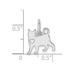 Sterling Silver Rhodium-plated Cat w/Heart Pendant