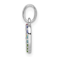 Sterling Silver Rhodium-plated Rainbow Nano Crystal Open Heart Pendant