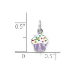 Sterling Silver RH-plated Multi-color Enameled Cupcake Children's Pendant