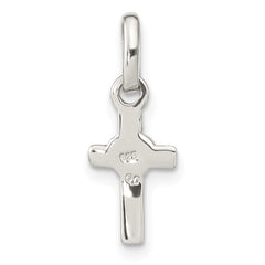 Sterling Silver Rhodium-plated Cross Pink Enamel Heart Pendant