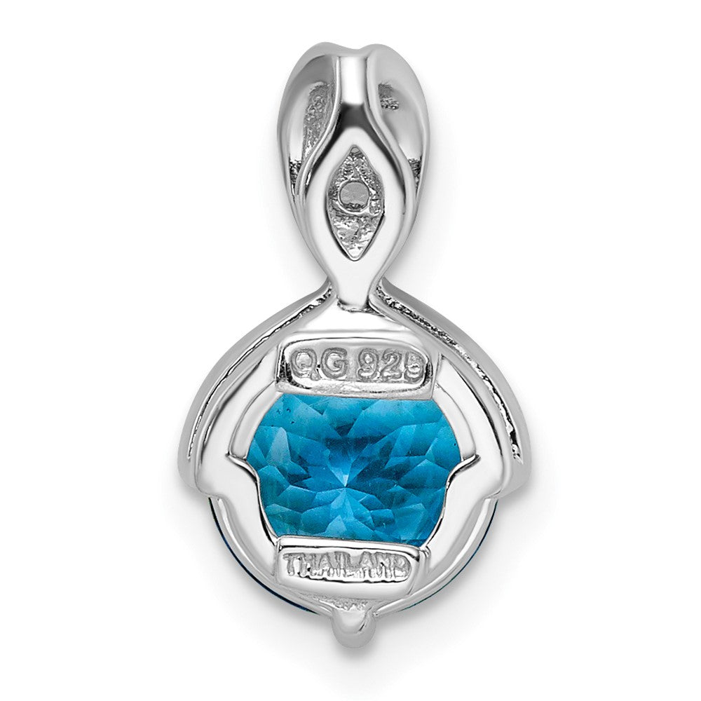 Sterling Silver Rhodium-plated Circle Swiss Blue Topaz/White Topaz Pendant - 2