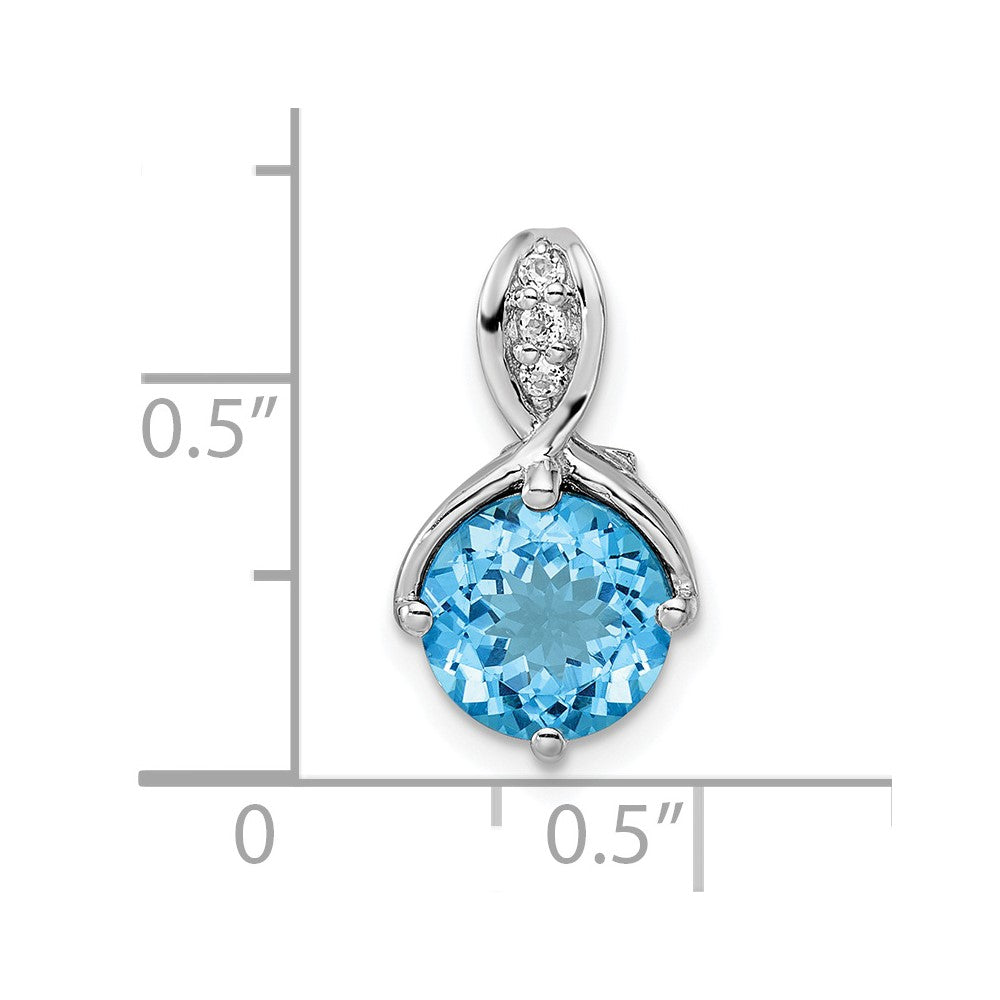 Sterling Silver Rhodium-plated Circle Swiss Blue Topaz/White Topaz Pendant - 2