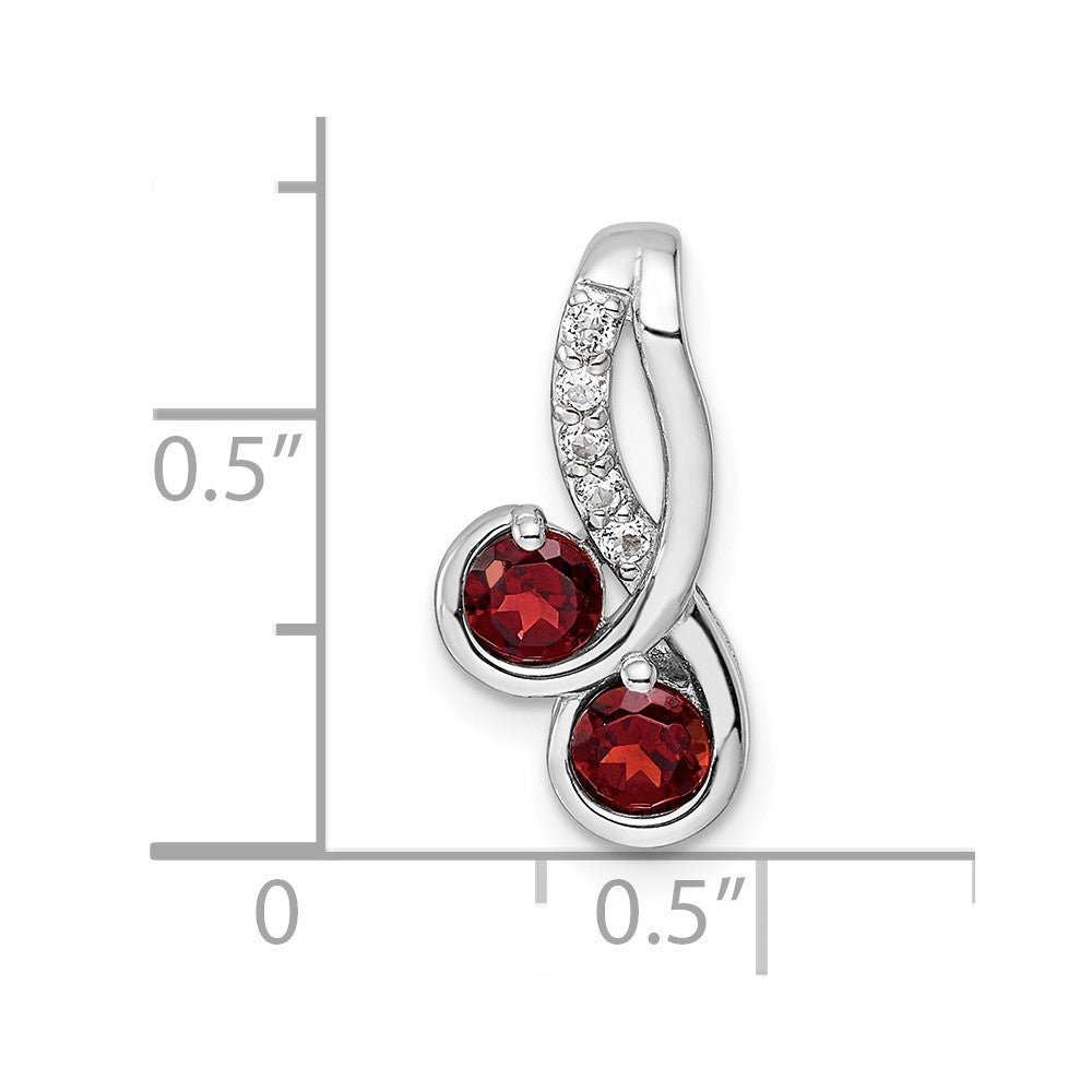 SS Rhod-plated Double Circle .7t.w. Garnet/White Topaz Pendant