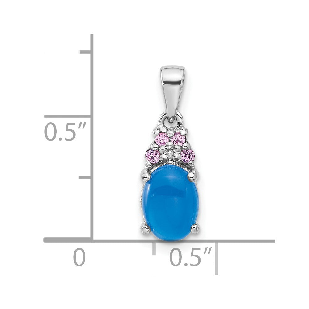 Sterling Silver Rh-plated Blue Onyx .08Cr.Pink Sapphire .005ct Dia. Pendant