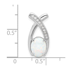 Sterling Silver Rh-plated CZ and White Created Opal Chain Slide Pendant