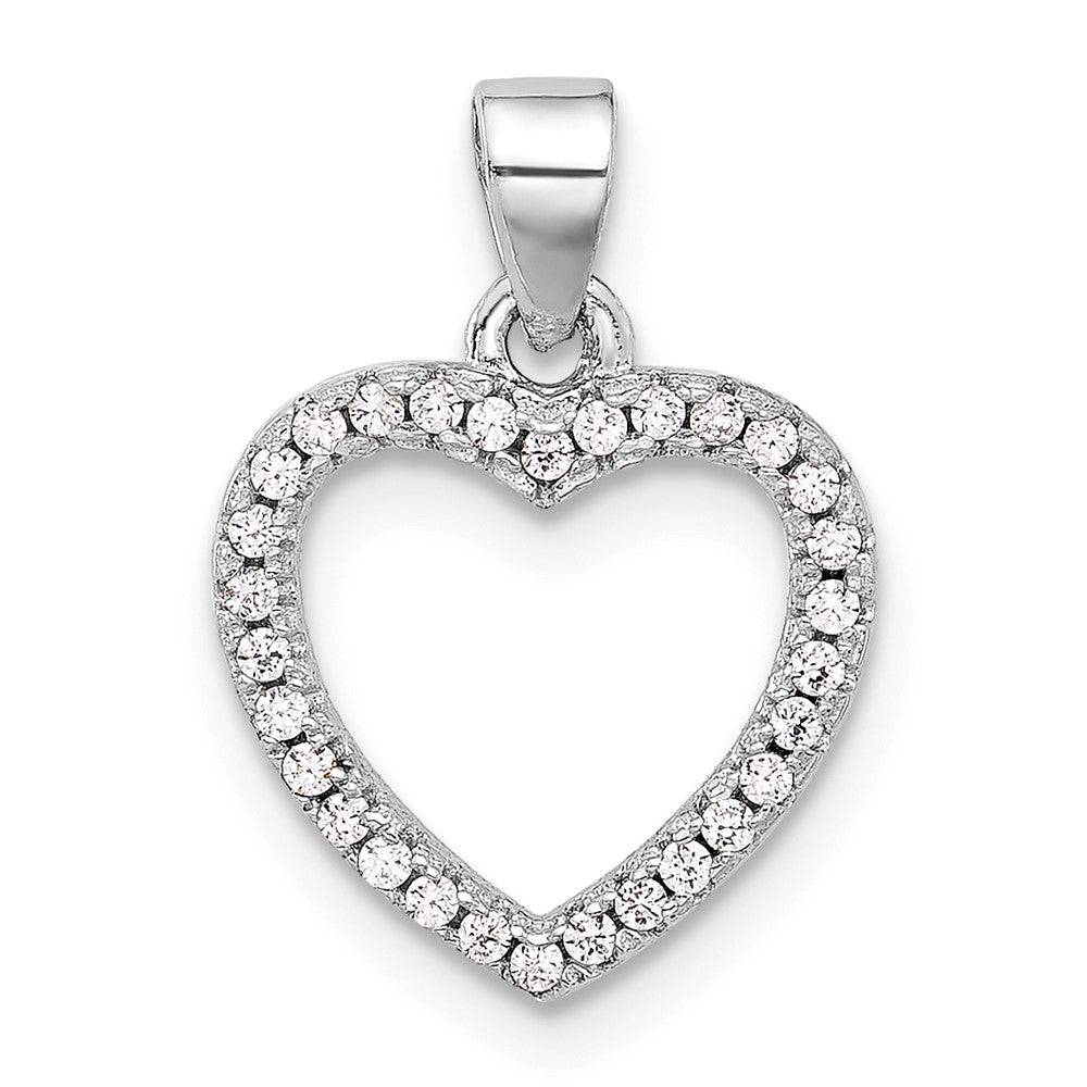Sterling Silver Rhodium-plated CZ Heart Pendant - 11