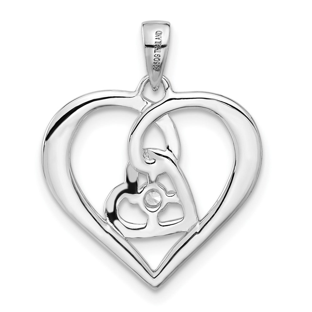 Sterling Silver Rhodium-plated Polished CZ Open Double Heart Pendant